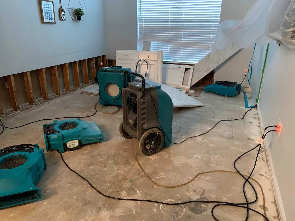 Dehumidifier in flood-cut room for Water Damage Restoration in Middle Paxton